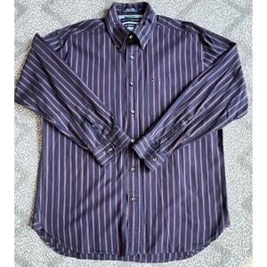 Tommy Hilfiger Men's Medium Blue Striped Shirt 80s 2-Ply Fabric